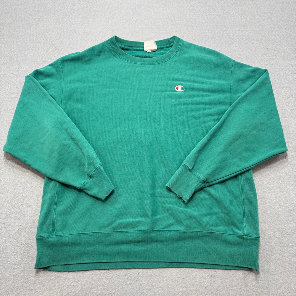 Y2K Champion Sweatshirt Men's 2XL Green Reverse Weave Crewneck Pullover